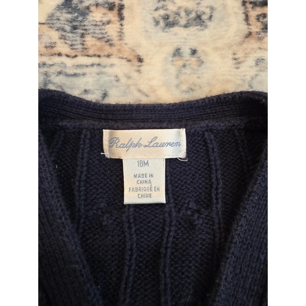Ralph Lauren Toddler Size 18 month Blue Cable knit Long Sleeve Cardigan Preppy